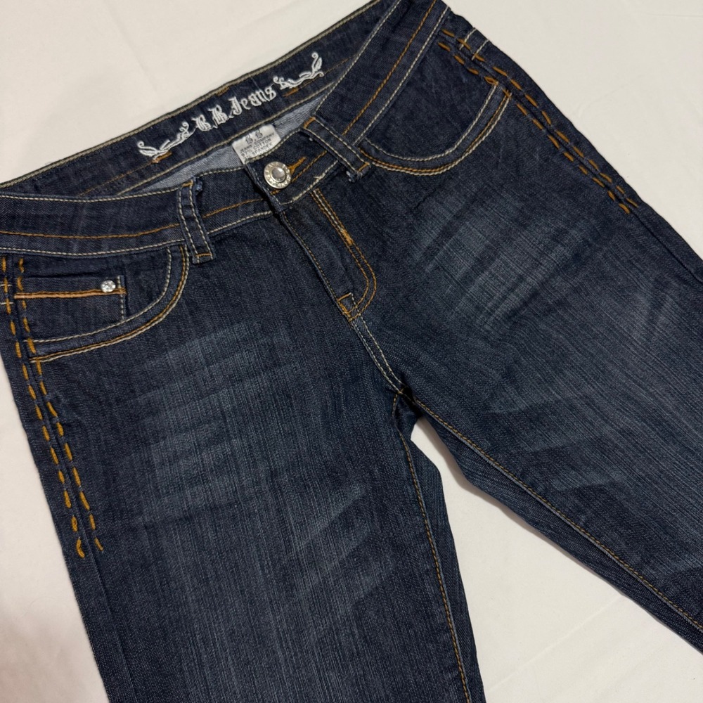 BB Jeans Womens Size 7 Dark‎ Wash Brown Thick Stitch Rhinestone Stretch Denim